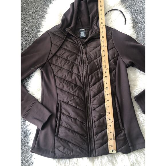 Avia Quilted Brown Hooded Jacket Women Size 0/2 Lightweight Zip Coat MM - Picture 2 of 8